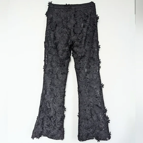 Fashion Nova Denise Sheer Mesh Flower Embroidered Hi-Rise Flare Pants Black sz L - Picture 5 of 17